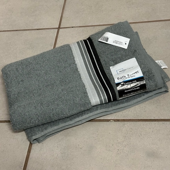 Mainstays Gray 2 Bath Towels cotton rich - Picture 2 of 5